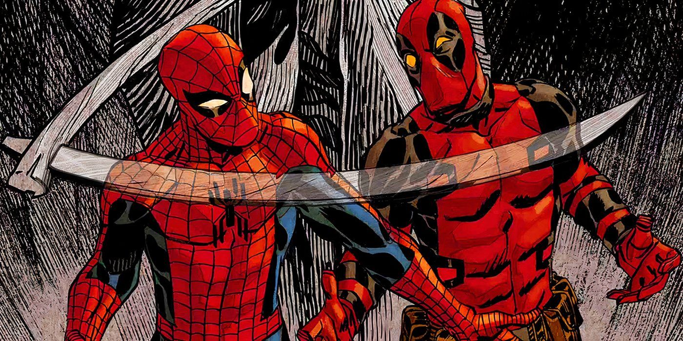 Spider-Man and Deadpool with a scythe in Marvel Comics