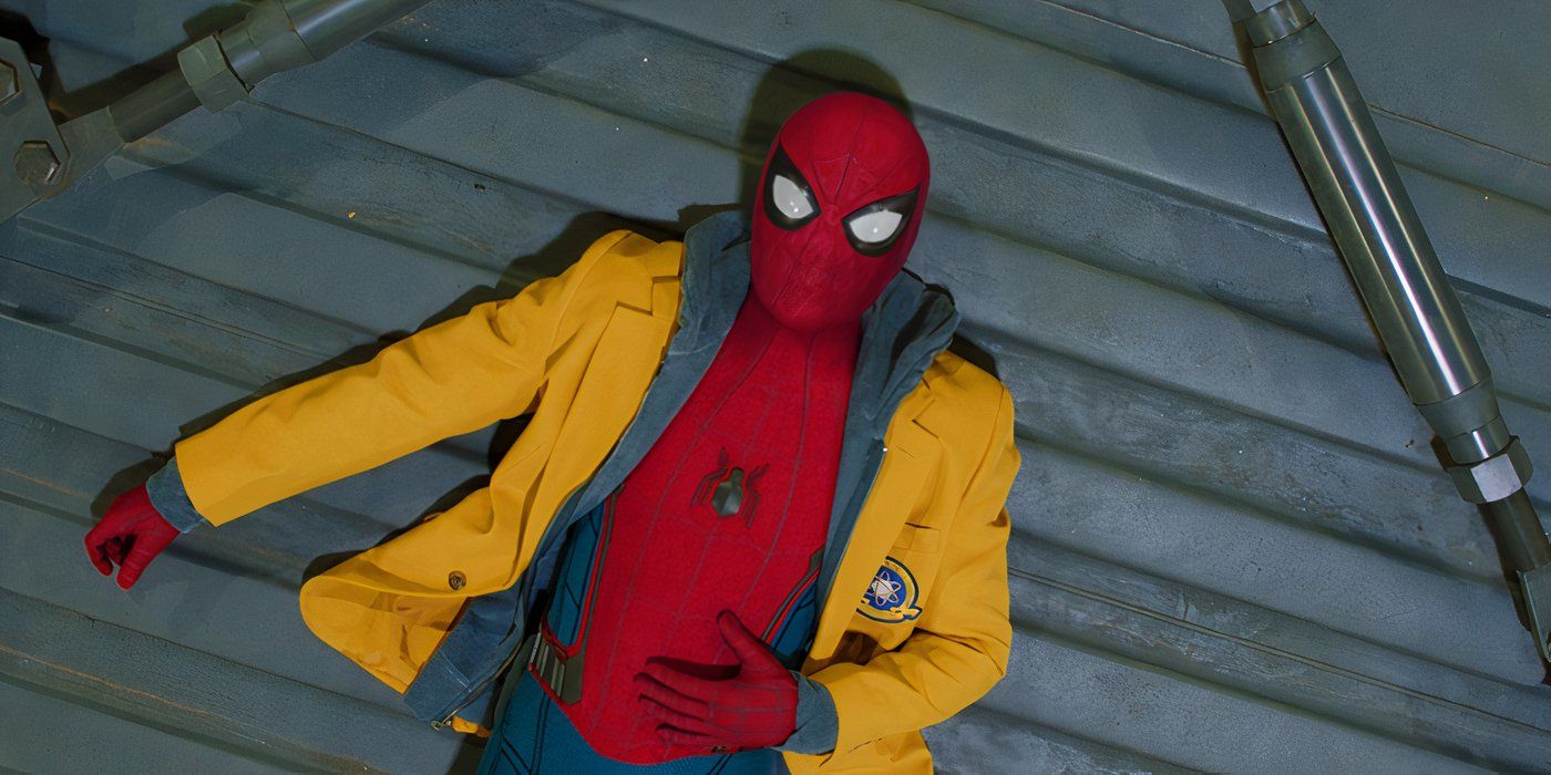 Spider-Man in a school blazer in Spider-Man Homecoming