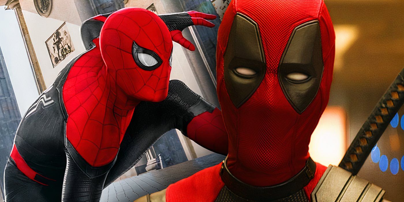 Spider-Man in his red and black costume and Deadpool in the TVA