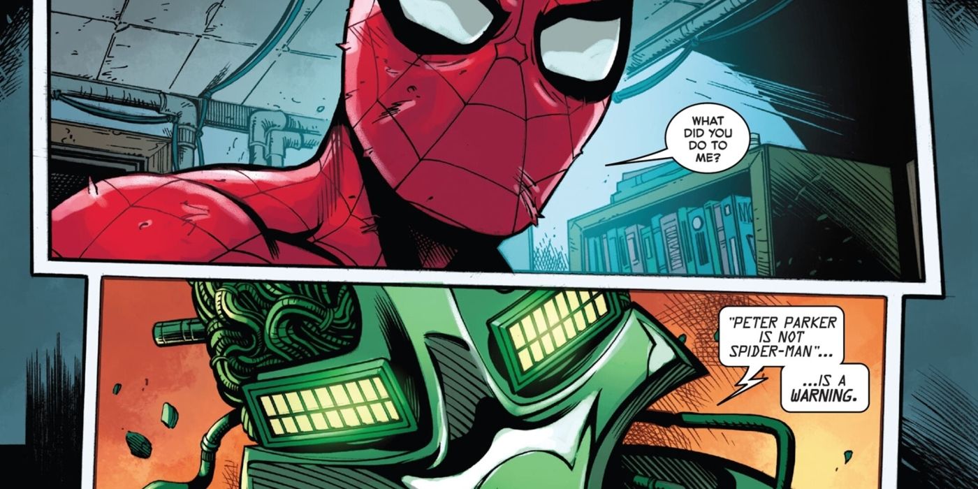 The Living Brain sending a warning about Spider-Man's corruption.