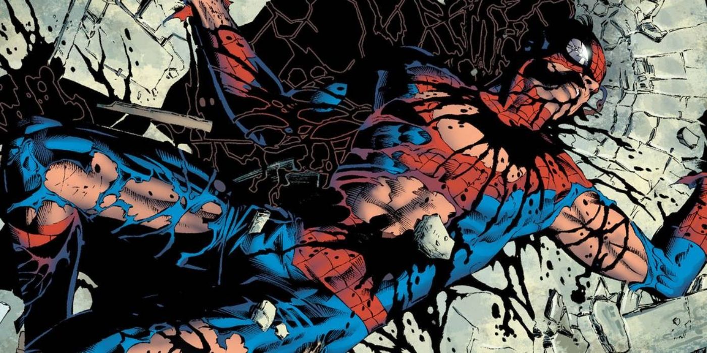 Spider-Man splattered on the concrete, dead.