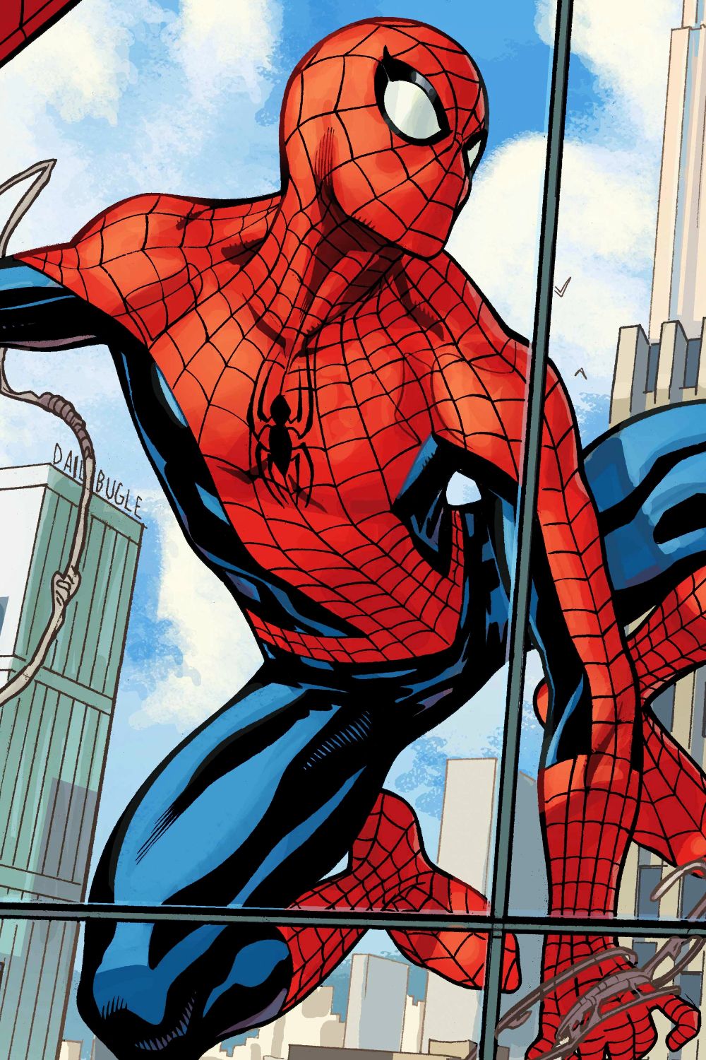 Swinging Spider-Man in Dodson's comic art