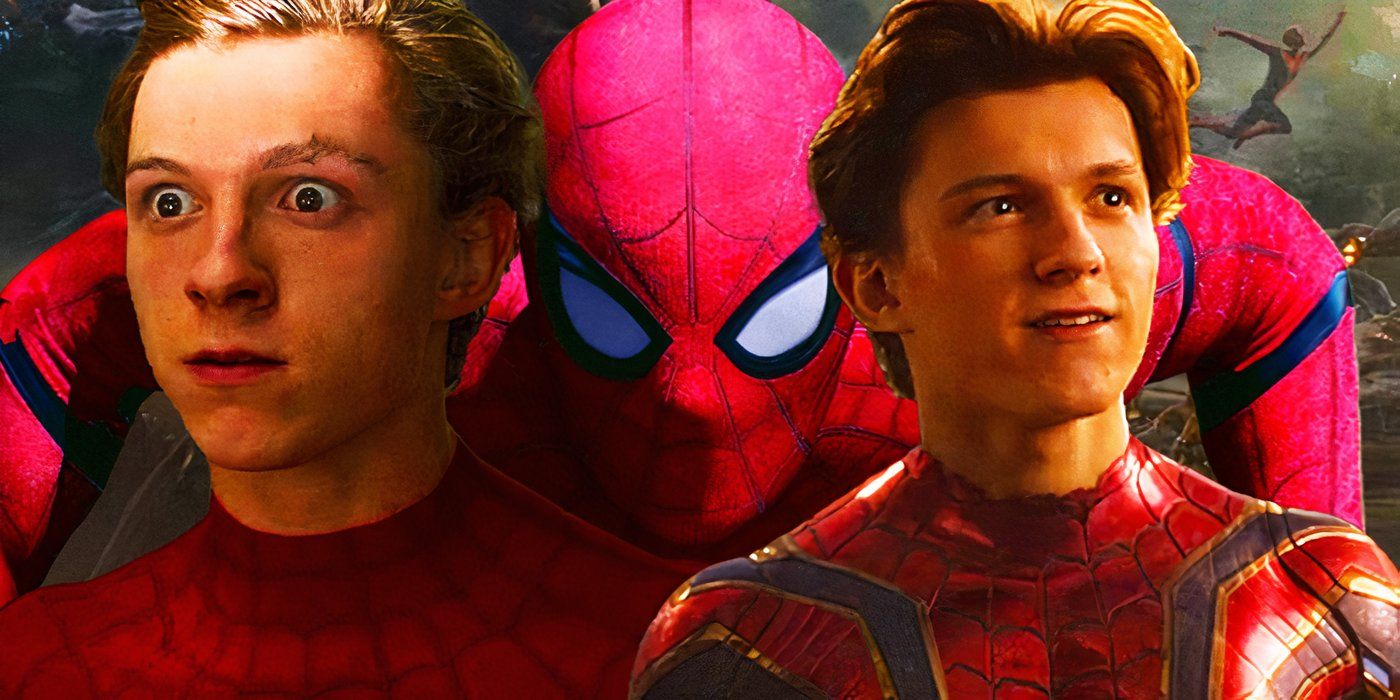 Split image of Tom Holland as Peter Parker and Spider-Man in the MCU