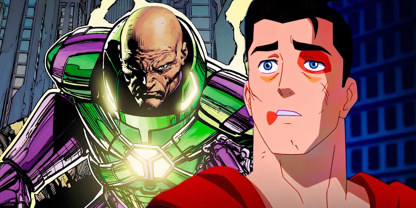 Split image of DC comics Lex Luthor and My Adventures With Superman Superman