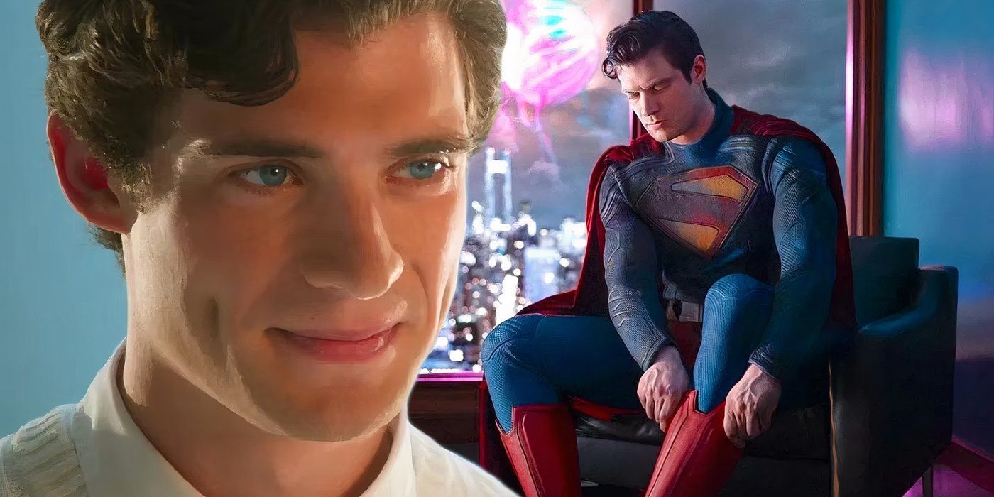 Split image of David Corenswet and David Corenswet as Superman