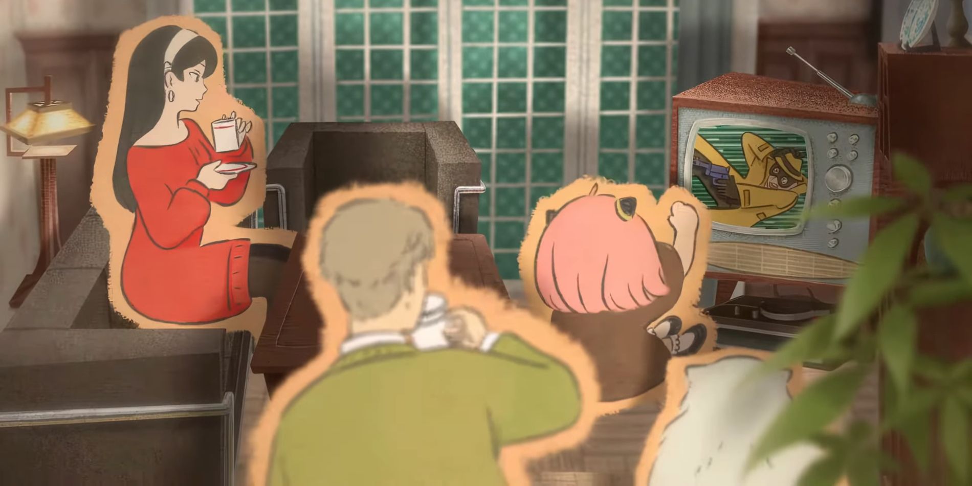 Spy x Family anime ending 3 Forger family watching Spy Wars