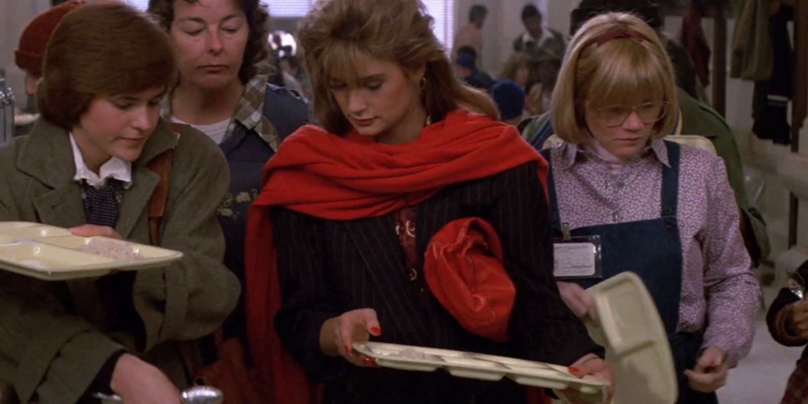 Ally Sheedy As Leslie, Demi Moore As Jules and Mare Winningham As Wendy Getting Food at a Soup Kitchen In St. Elmo&rsquo;s Fire