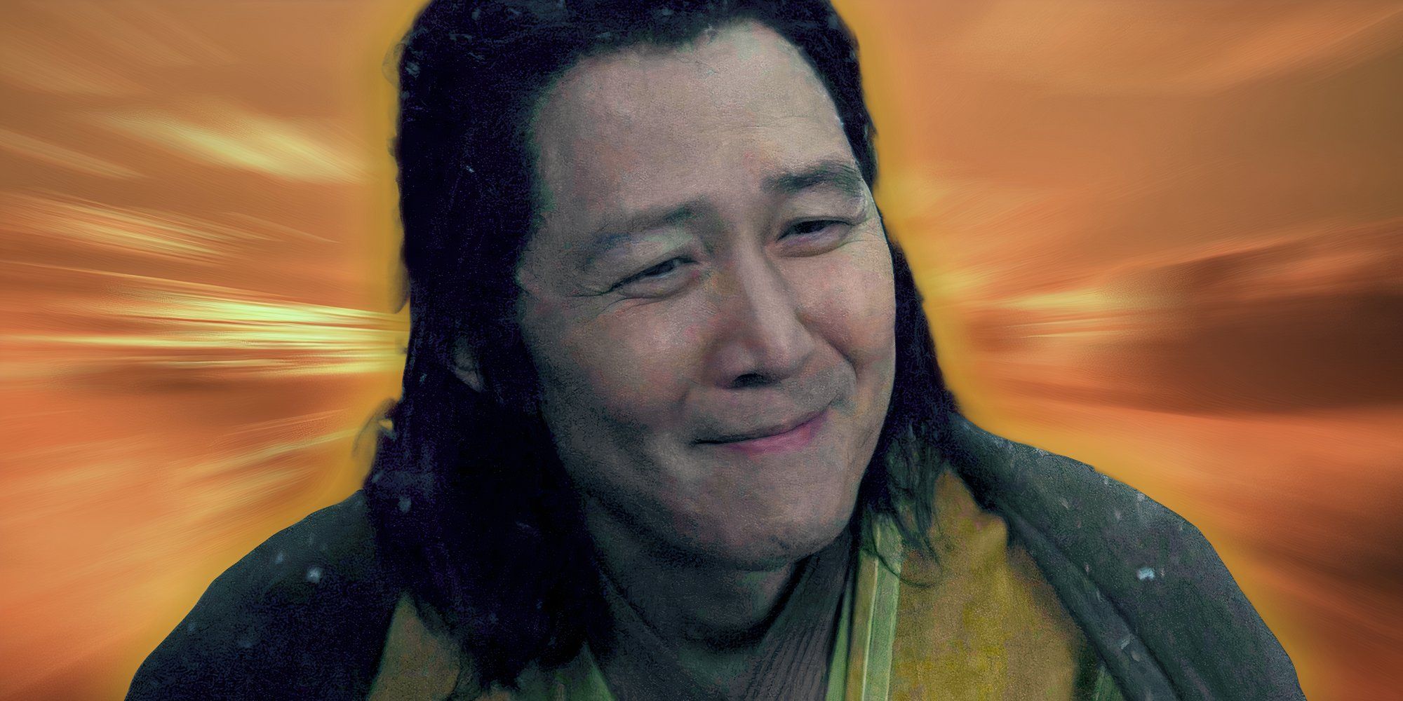 Lee Jung-jae's Master Sol smiles in The Acolyte, edited over a sunny background