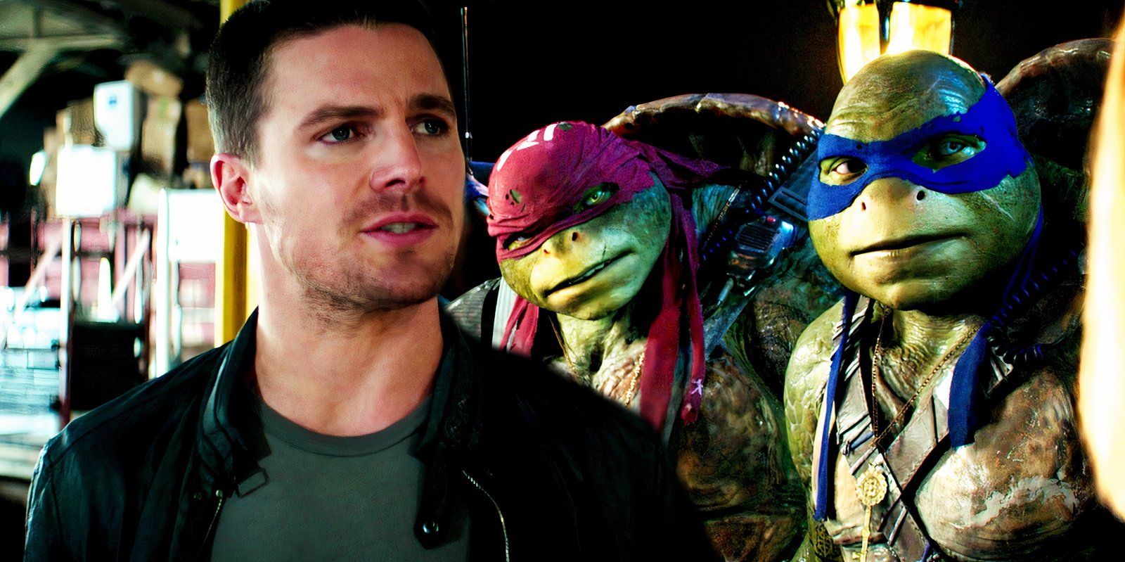 Stephen Amell as Casey and Raphael and Donatello in Teenage Mutant Ninja Turtles Out of the Shadows