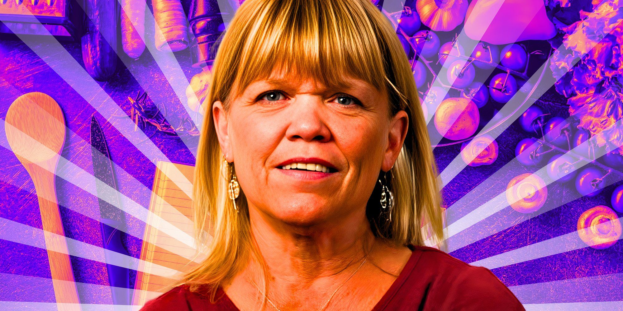 amy roloff from little people big world with food behind her