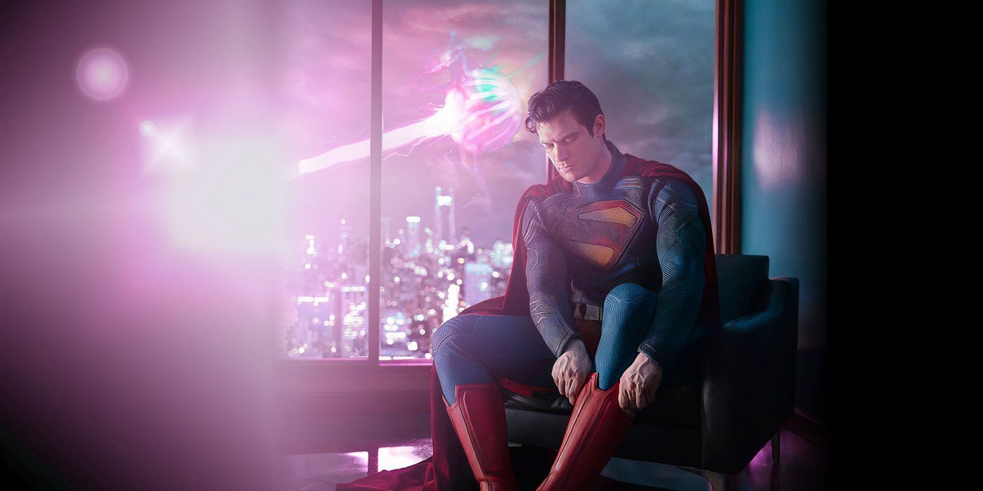 Custom image of Superman wearing his new costume in Superman 2025 with enhanced background flare