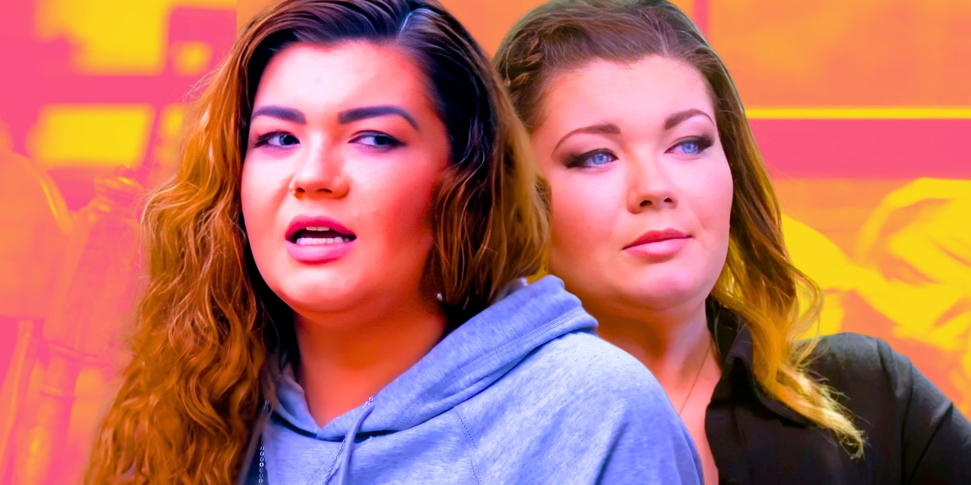 Teen Mom's Amber Portwood looks sideways and serious in a collage.