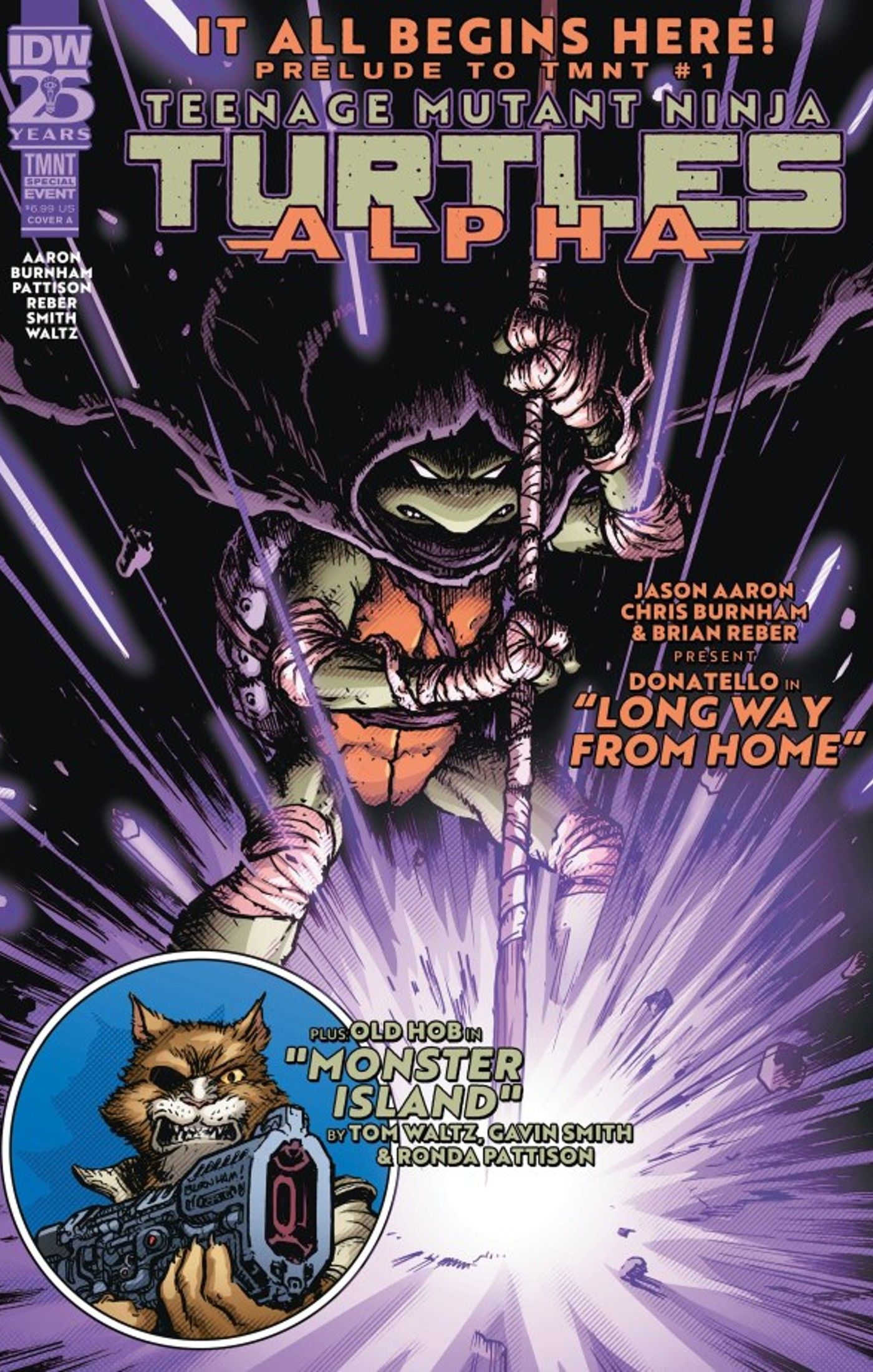 Teenage Mutant Ninja Turtles Alpha #1 cover art starring Donatello gripping his staff