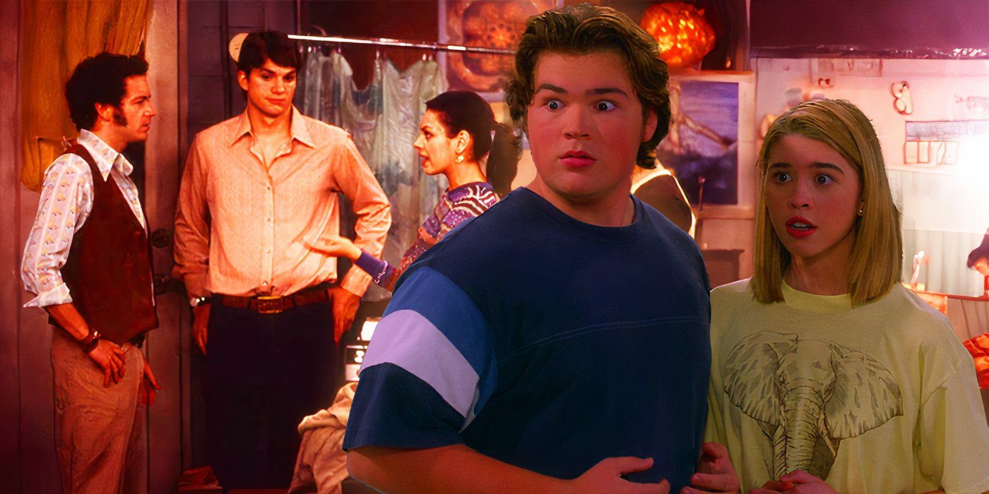 Custom image of Hyde, Kelso and Jackie talking in That '70s Show with Nate and Leia looking surprised in That '90s Show