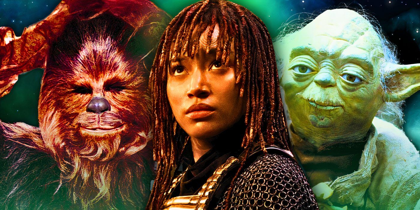 Amandla Stenberg's Mae from The Acolyte, Yoda and Chewbacca