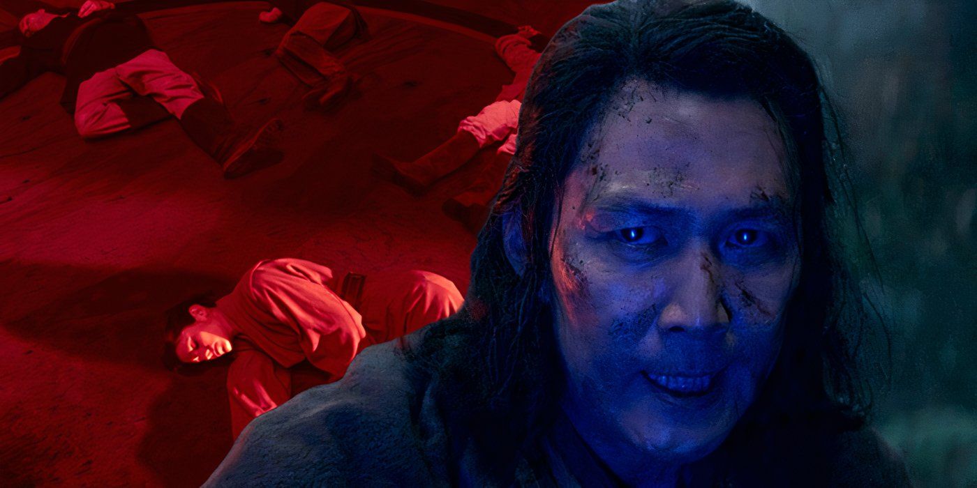A red-tinted image of slaughtered Jedi in Star Wars: Episode III - Revenge of the Sith and Jedi Master Sol in The Acolyte episode 5.