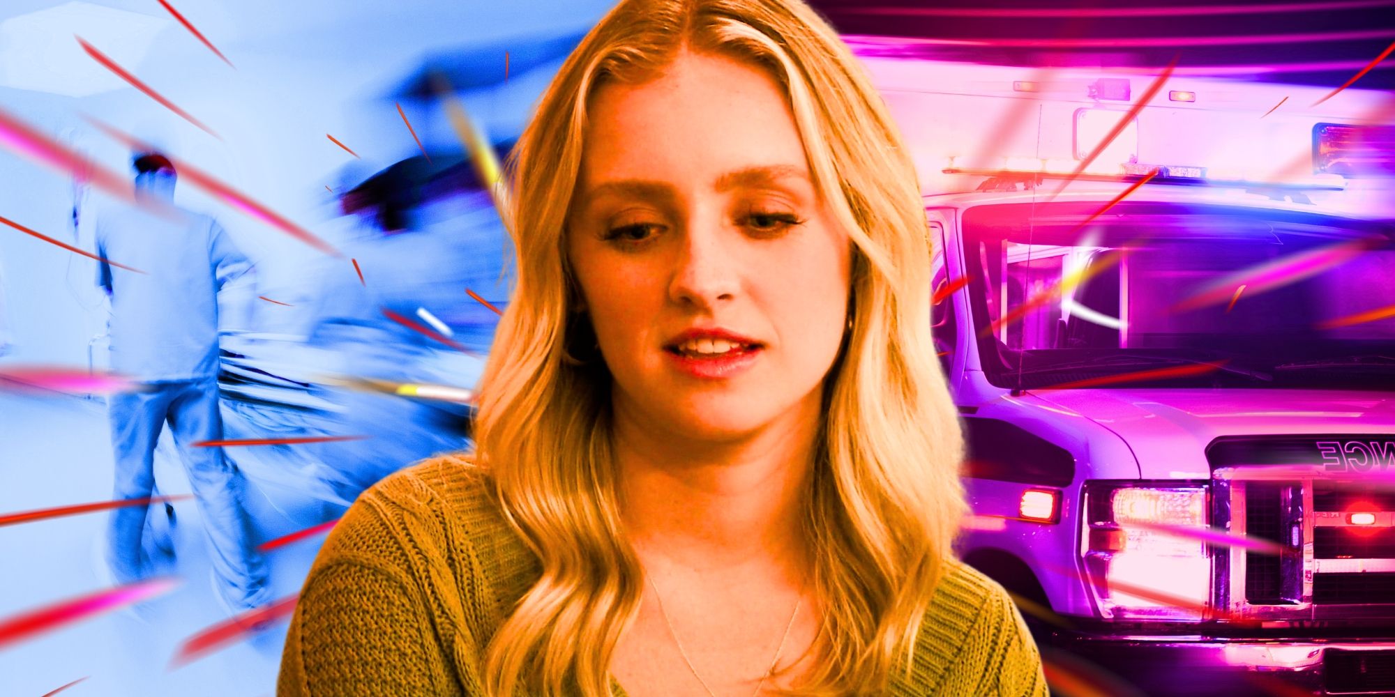 The Bachelor’s Daisy Kent looking down with ambulance image in background