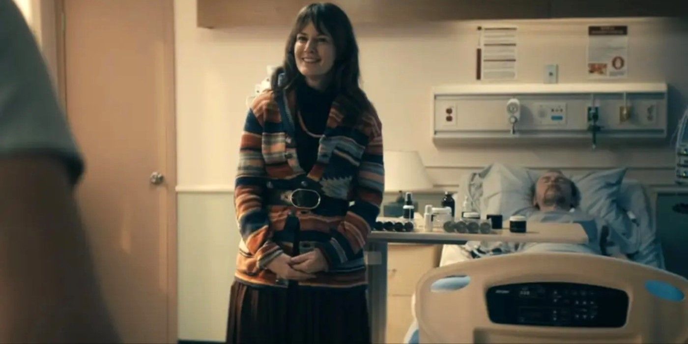Rosemarie Dewitt as Hughie's mom standing in a hospital room in The Boys season 4