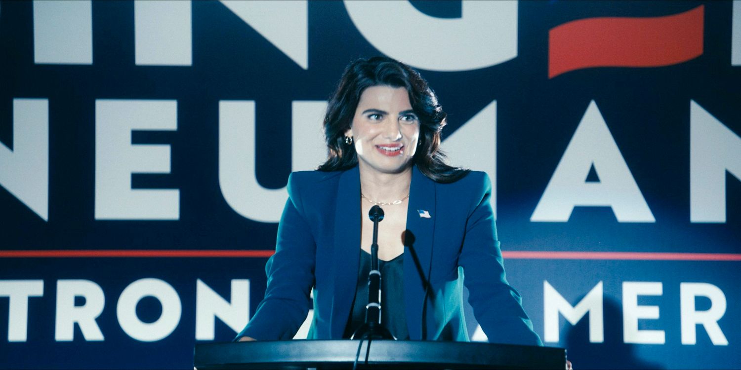 Victoria Neuman (Claudia Doumit), an anti-super congresswoman giving a speech in The Boys season 4 episode 1