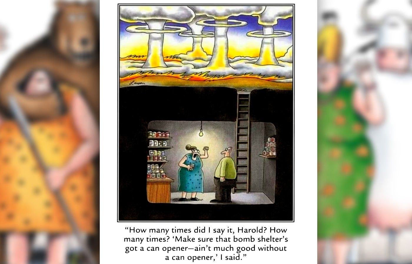 the far side comic about a bomb shelter