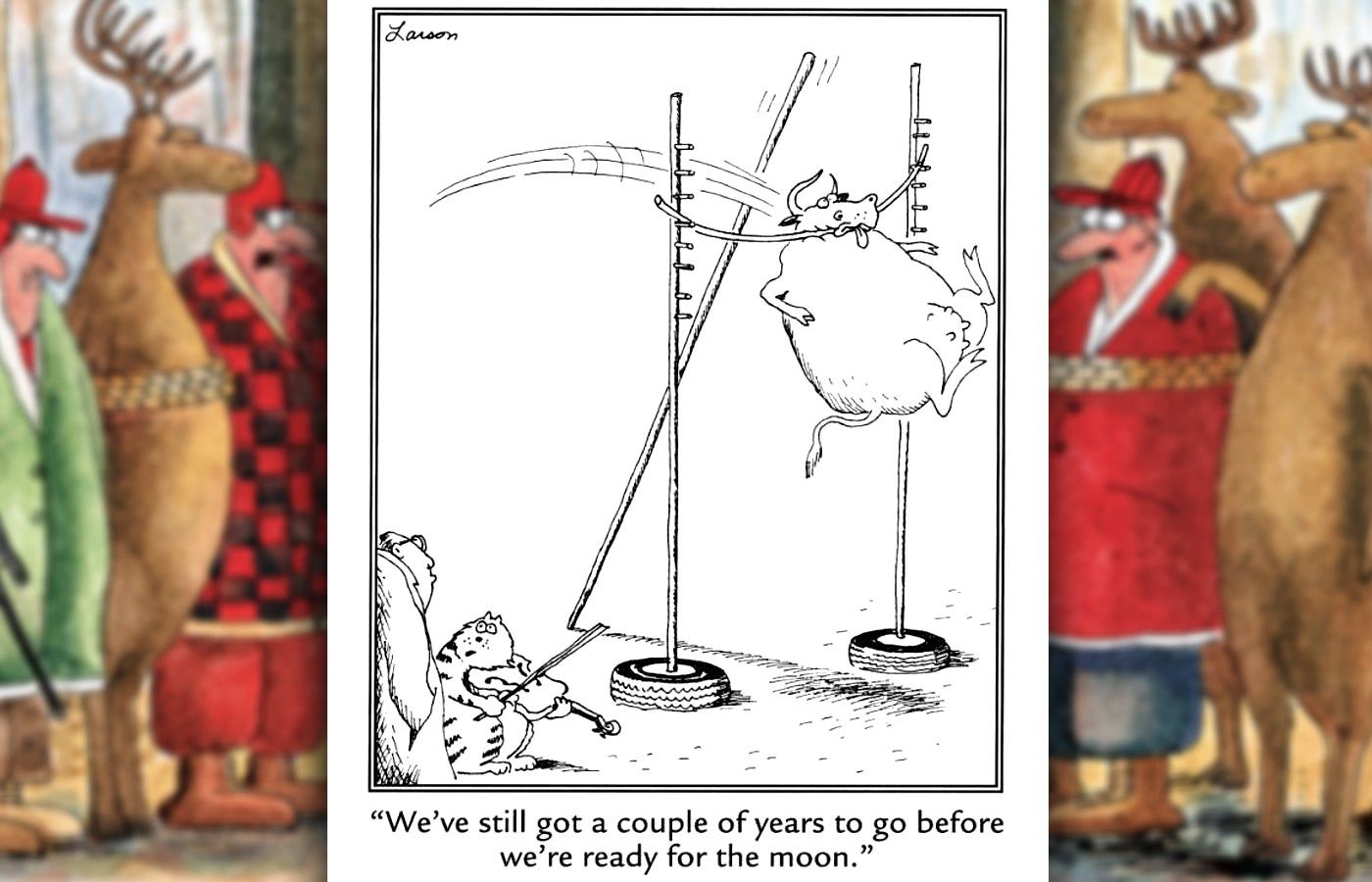 the far side comic where a cow trains to jump over the moon