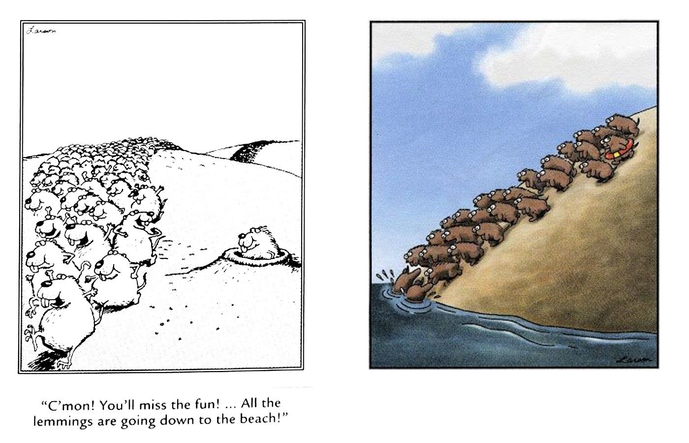 the far side comics with lemmings jumping into the sea