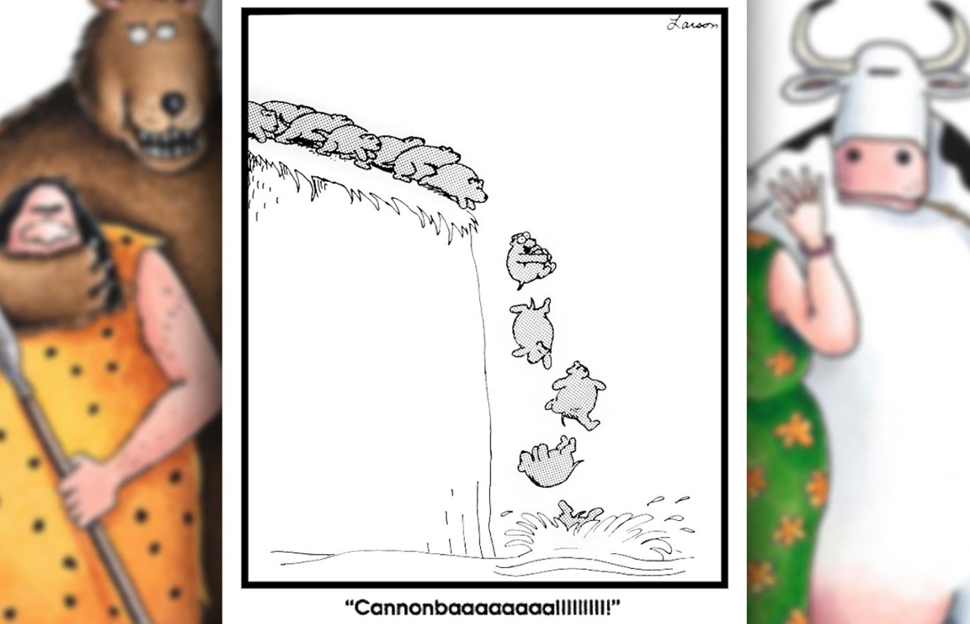 the far side lemmings doing cannonballs off a cliff-1