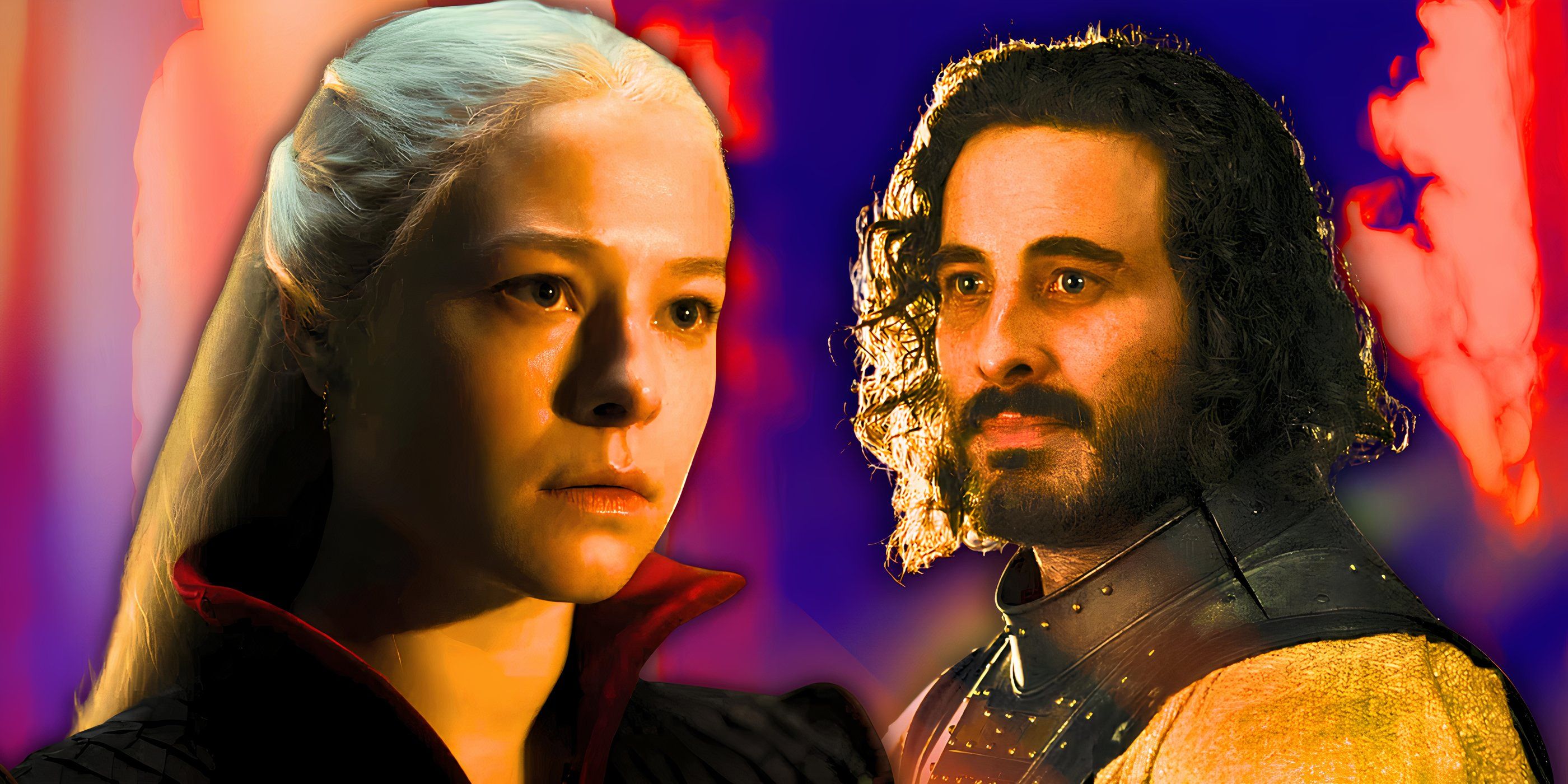 Emma D'Arcy as Rhaenyra Targaryen and Ryan Corr as Harwin Strong in House of the Dragon (2022-)