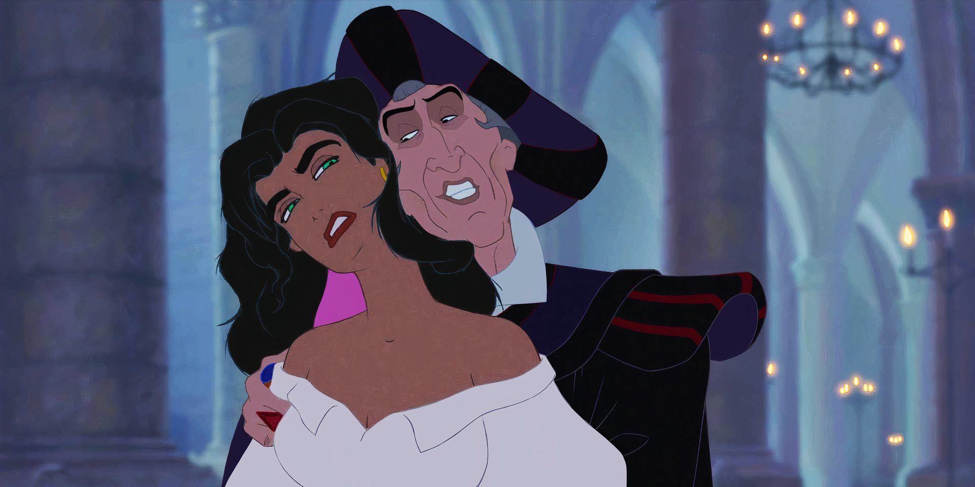 The Hunchback of Notre Dame Frollo harrassing Esmeralda inside the cathedral