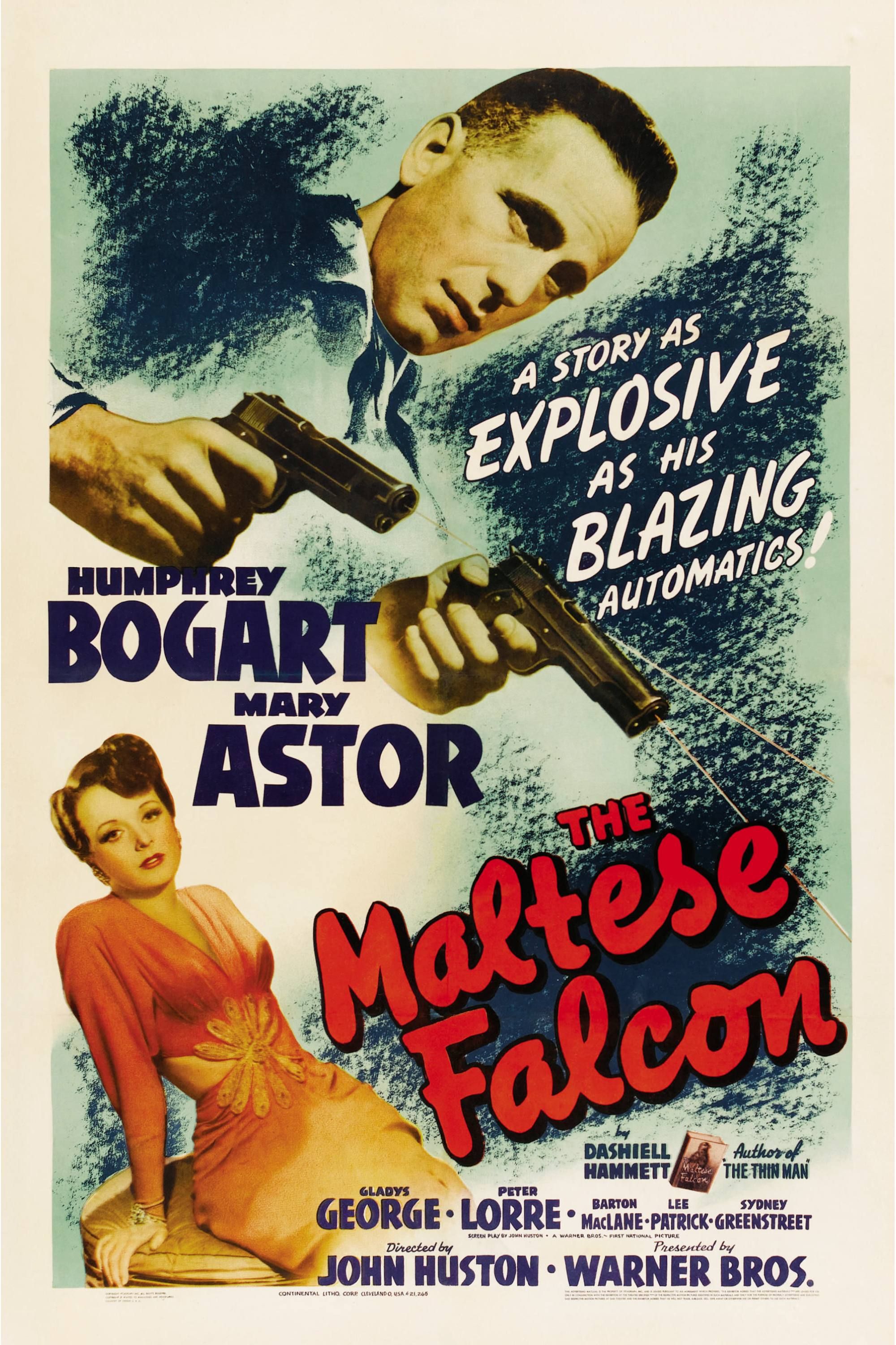 O Falcão Maltês - Pôster - Humphrey Bogart com armas e Mary astor