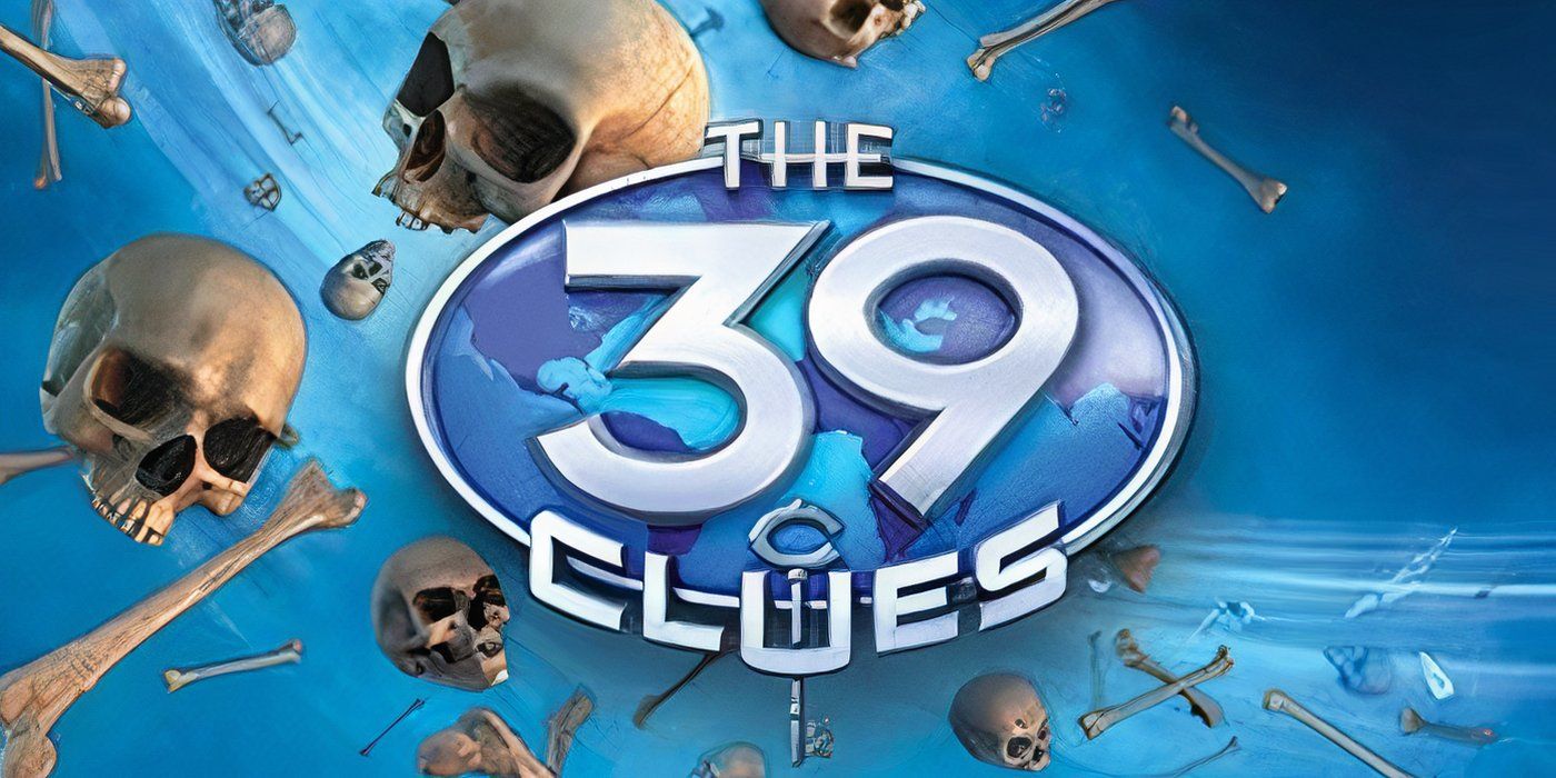 Capa do Maze of Bones da série The 39 Clues com ossos humanos flutuando sobre um fundo azul.