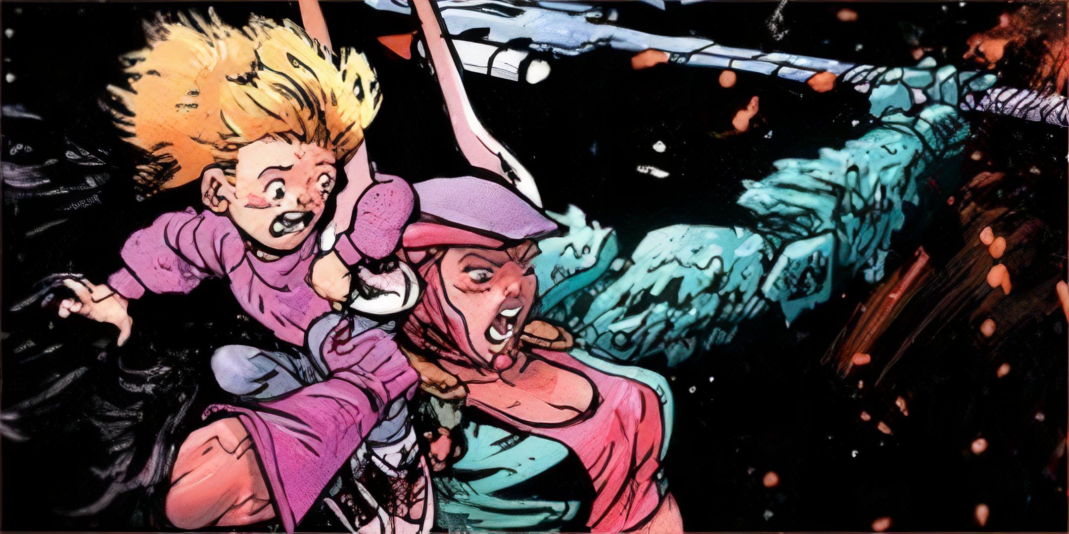 The Moon is Following Us, close up of main characters against an outer space backdrop.