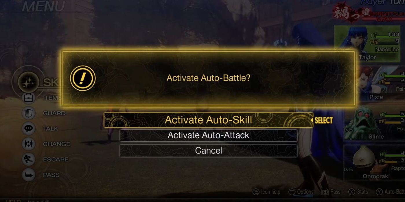 O novo menu Auto-Battle no SMT 5 Vengeance.