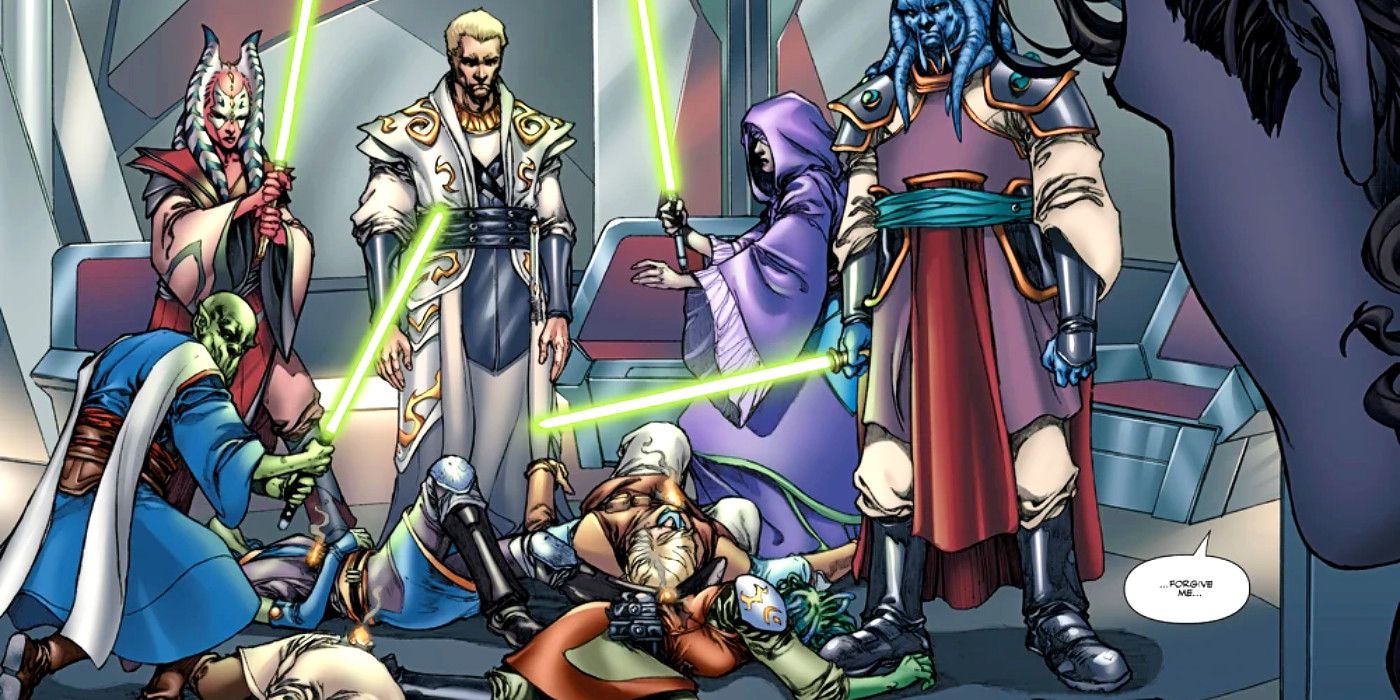 Membros do Pacto Jedi massacram seus próprios Padawans em Star Wars: Knights of the Old Republic #1.