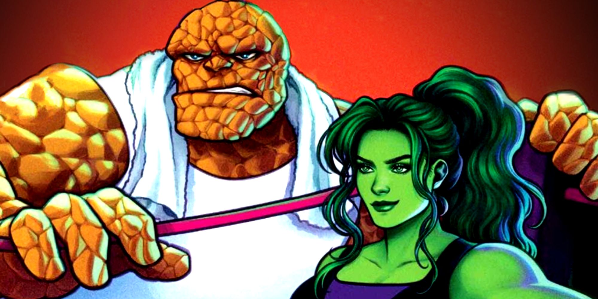 The Thing y She-Hulk en un ring de boxeo en la portada de Marvel Comics