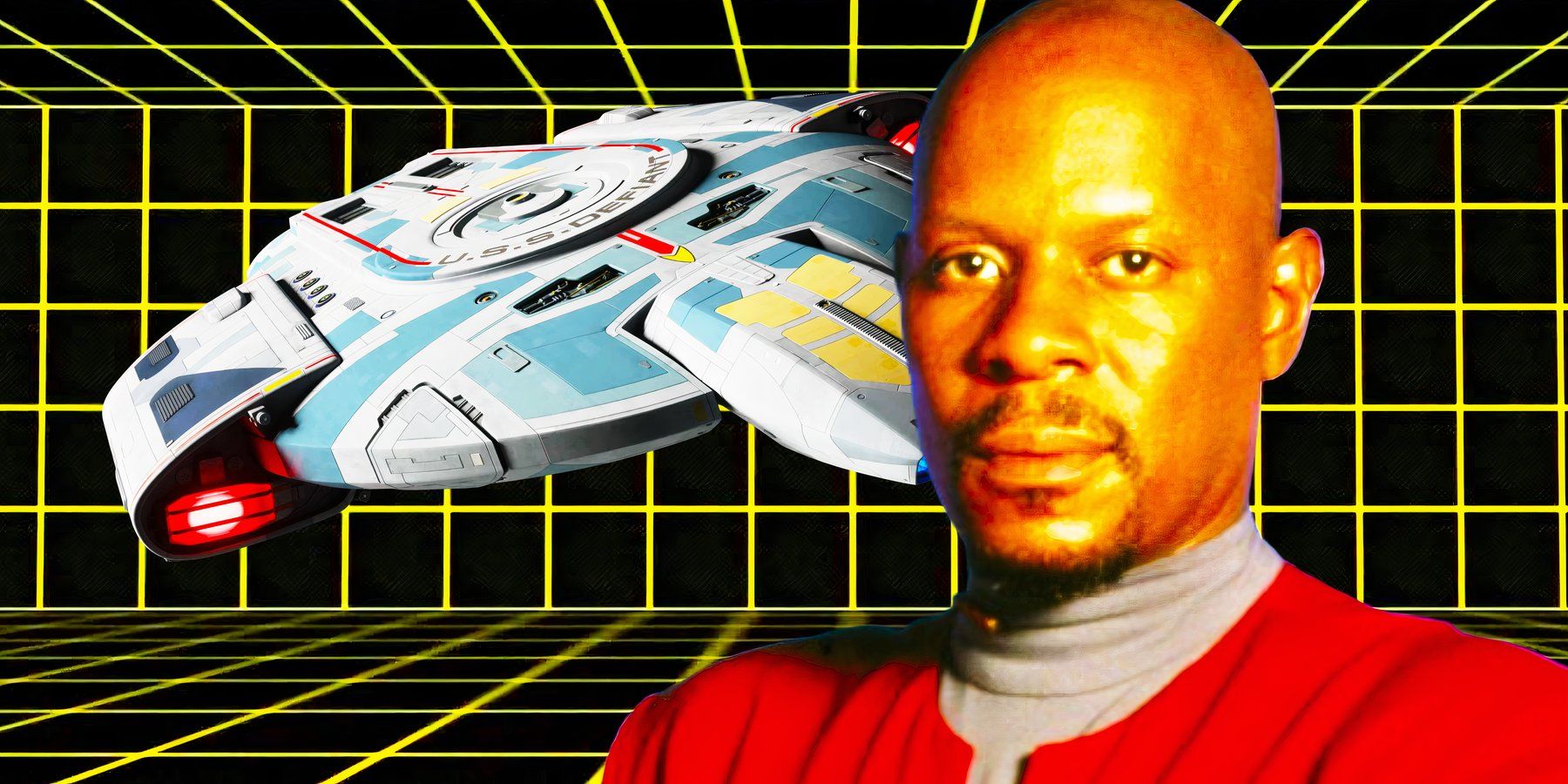 The USS Defiant, Captain Sisko and a Holodeck background