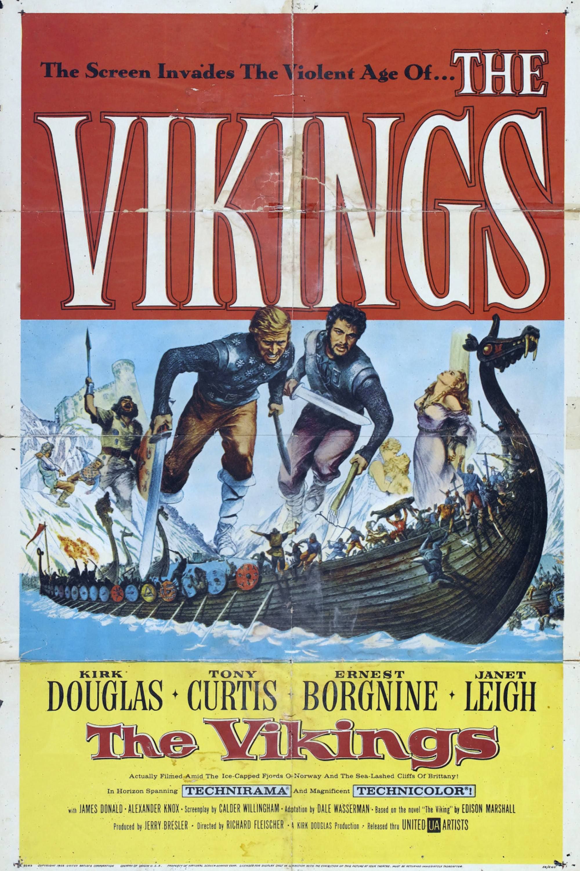 The Vikings (1958) - Poster - Kirk Dougls & Tony Curtis on a ship