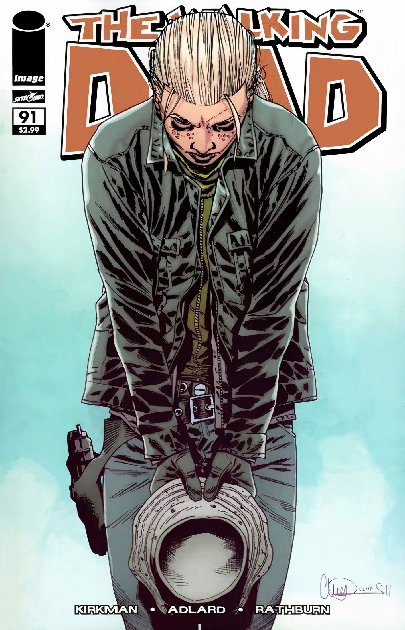 The Walking Dead #91 cover, Andrea holding Dale's hat.