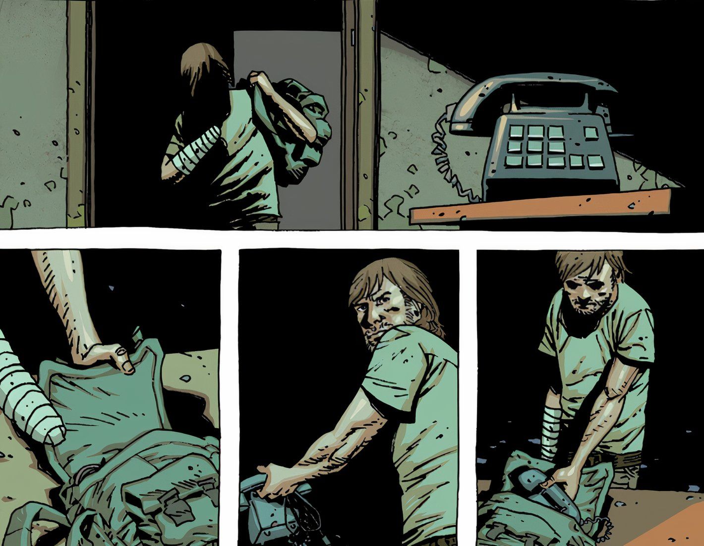 The Walking Dead Deluxe #51, Rick Grimes takes the broken telephone he's been using to talk to his dead wife