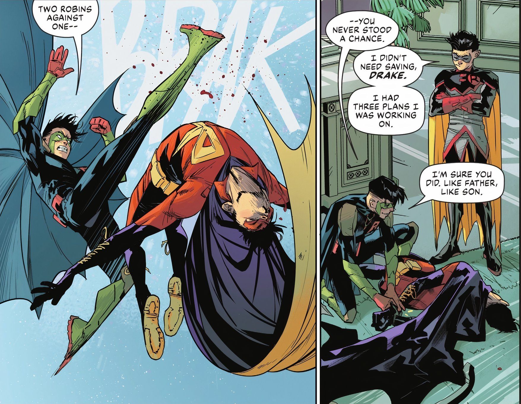 Tim and Damian After Beating Evil Robin DC