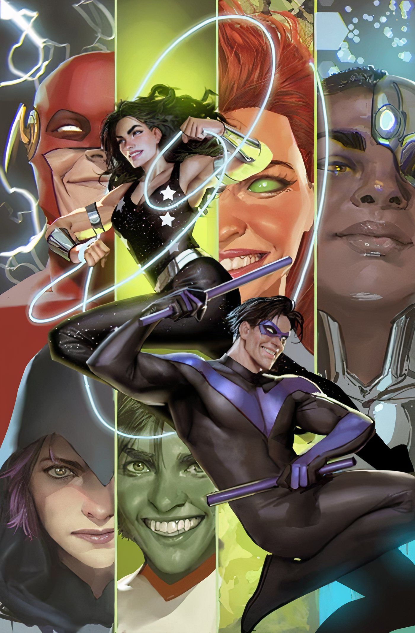Titans #15 varaint cover featuring Donna Troy Nightwing Starfire Raven Beast Boy Flash Cyborg