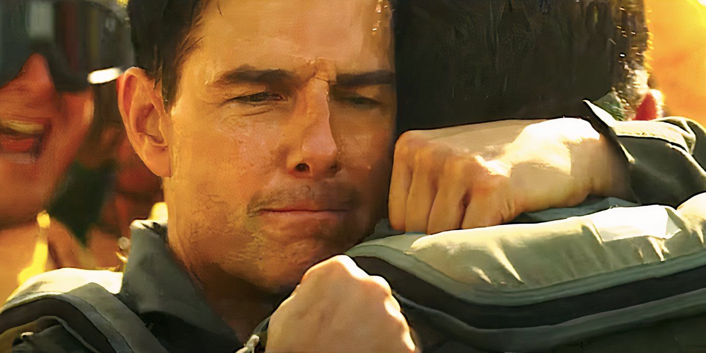 Maverick llorón Tom Cruise abraza la polla de Miles Teller al final de Top Gun Maverick