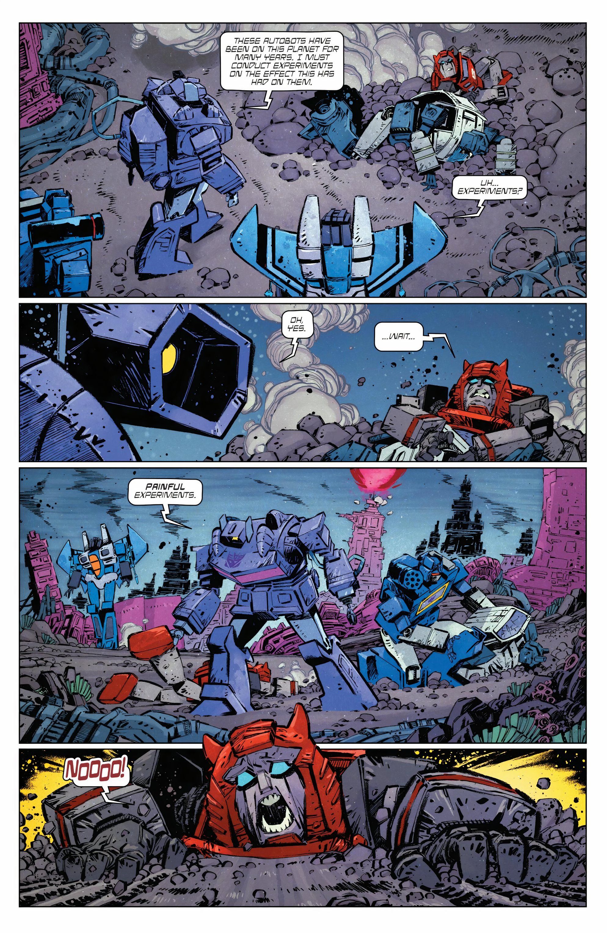 Transformers #9, Shockwaves 'painful experiments' on Cliffjumper & Jazz.