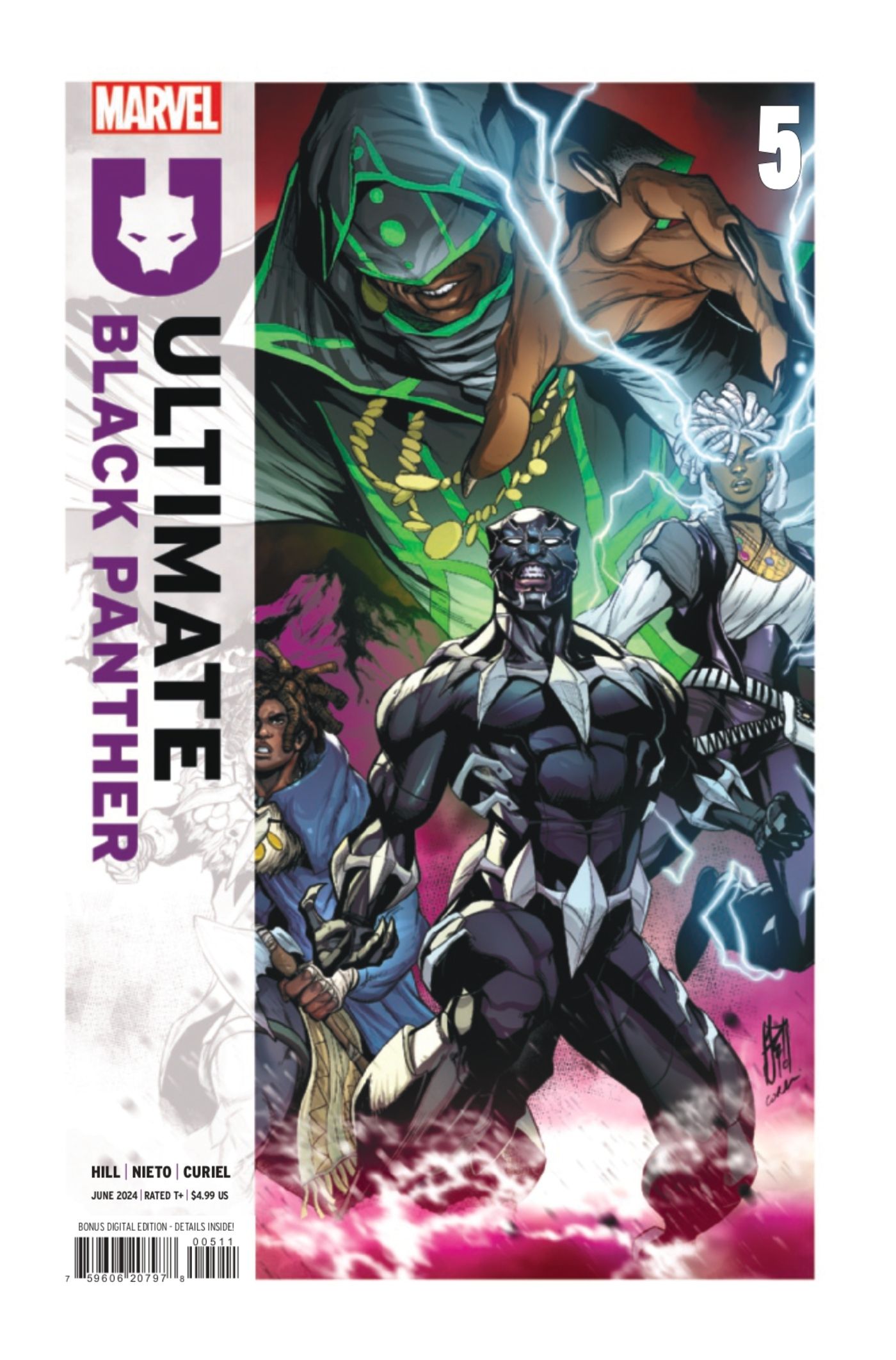 Capa definitiva de Black Panther #5 apresentando Black Panther com Killmonger e Storm.