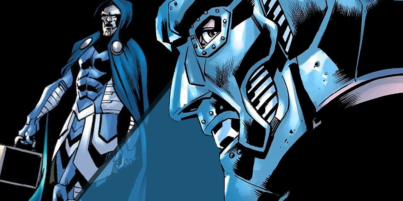 ultimate universe's reed richards wearing his blue doctor doom costume