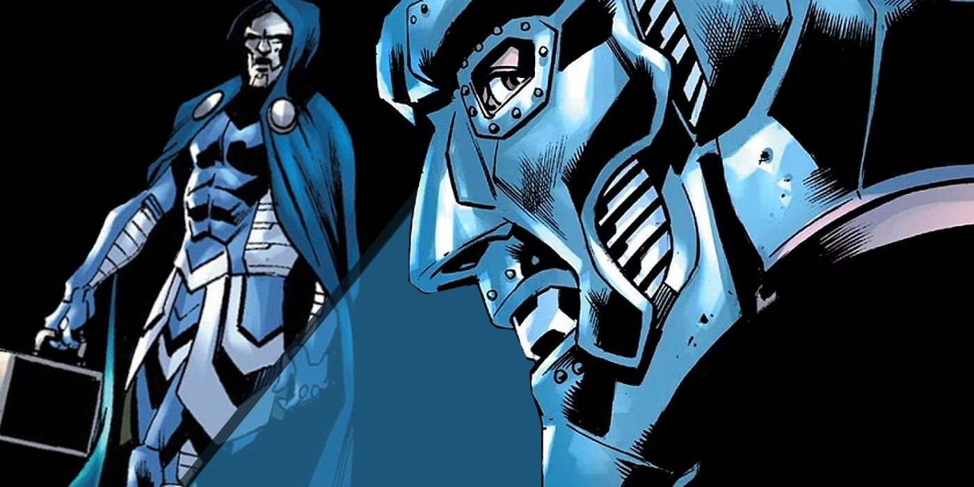 Reed Richards do Ultimate Universe vestindo sua fantasia azul de Doctor Doom