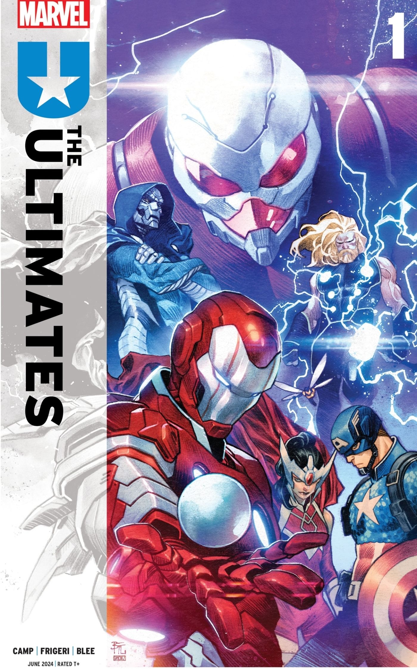 Ultimates #1 comic cover featuring Iron Lad, Captain America, and Thor.