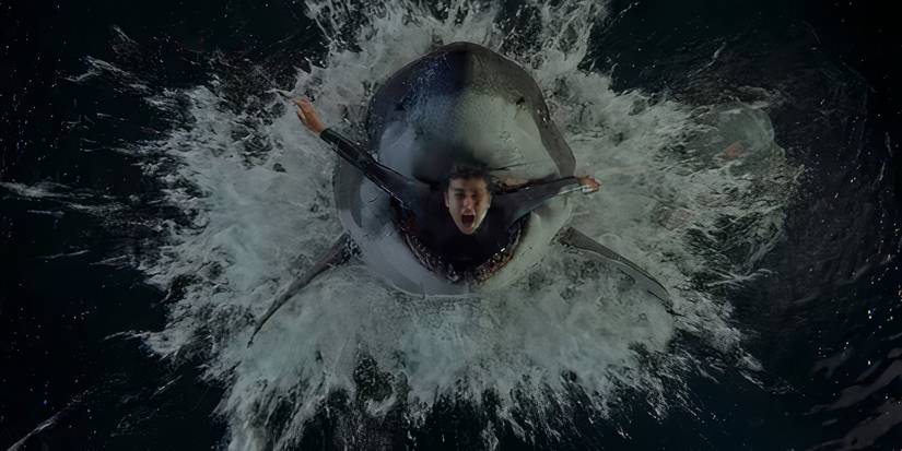 A shark bursting out of the water to eat Mika in Under Paris