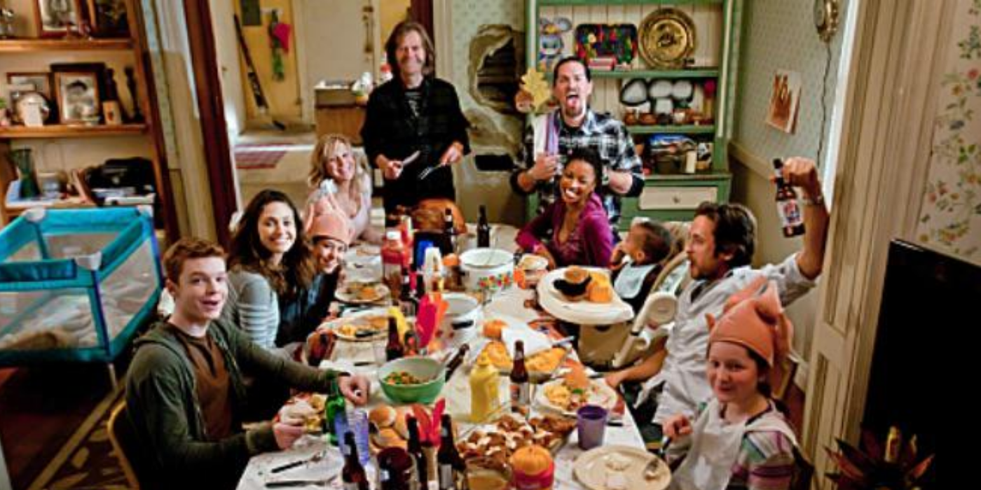 The Gallagher family having dinner in Shameless