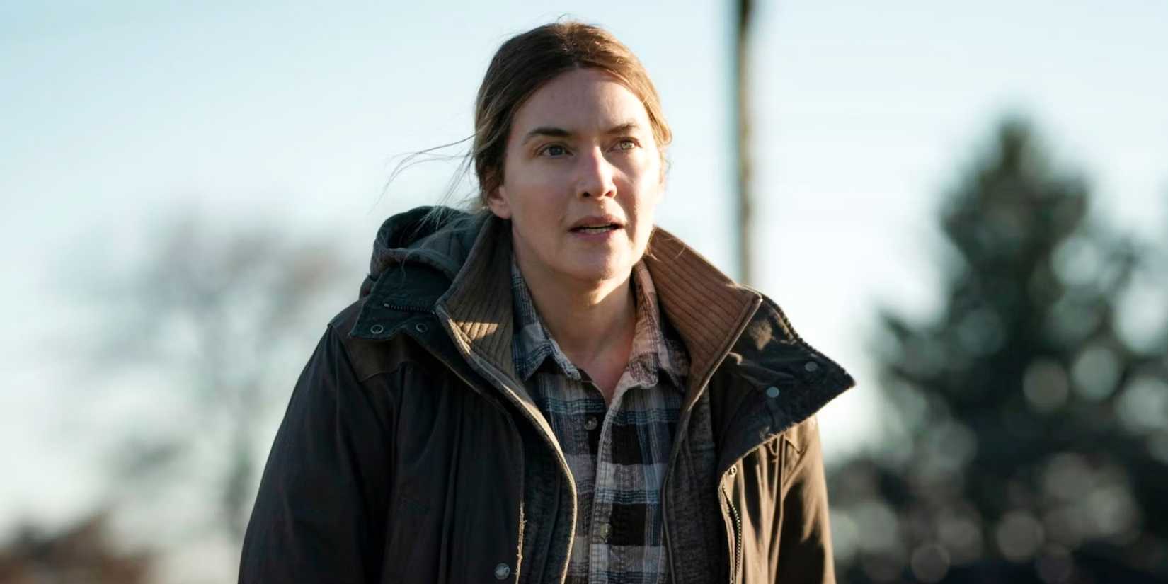 Kate Winslet as Mare Sheehan looking exhausted in Mare of Easttown